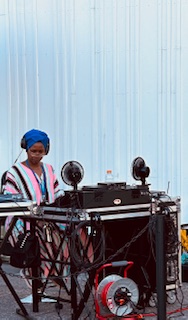 Outdoor DJ and mixing board setup